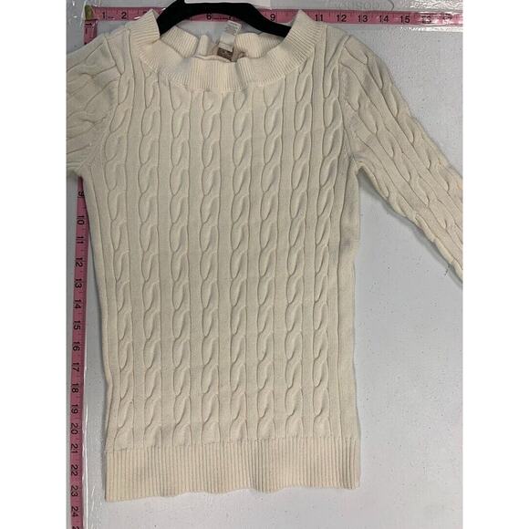 Cable Knit Cream Sweater By Loft - Womens Small Long Sleeve Ribbed Hemline - Picture 5 of 5